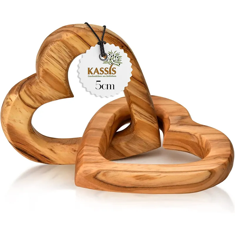 KASSIS Olivenholz Verbundene Herzen Hochzeitsgeschenk für Brautpaar zum Valentinstag Jubiläum Geburtstag hochwertig bearbeitet in Mehreren