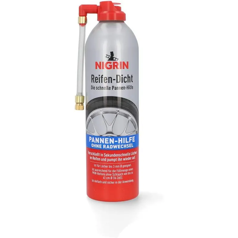 NIGRIN Reifendicht, 500 ml, sofortige Pannenhilfe, Reifendichtmittel repariert Löcher im Reifen im Handumdrehen ohne Montage