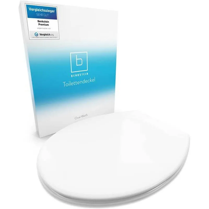 Benkstein® Premium Toilettendeckel antibakteriell weiss – Duroplast Klodeckel mit Quick-Release-Funktion und Softclose Absenkautomatik – Toilettensitz aus rostfreiem Edelstahl abnehmbar WC Sitz